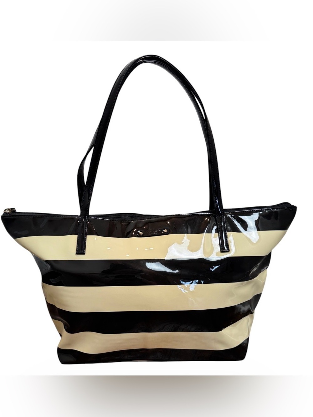 Kate Spade Black Cream Striped Patent Tote Bag Y2K $275 Retail